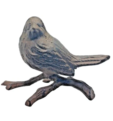 Estatuilla estatua rústica vintage de hierro fundido pájaro en rama marrón/negro... Foto 1 de 4