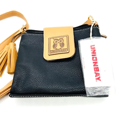Unionbay Crossbody Purse Organizer Bag w Owl Black & Brown Zip Closures NWT - Image 1 of 4