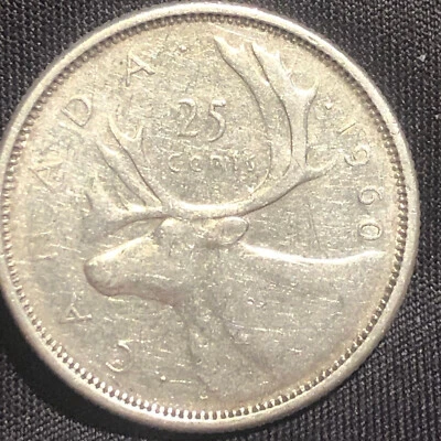 1960 Canada 25 Cents Silver Coin - VF (Very Fine) condition - Image 1 of 4
