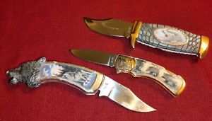 Franklin Mint collectable display folding knife lot: Alligator Wild Boar & Wolf