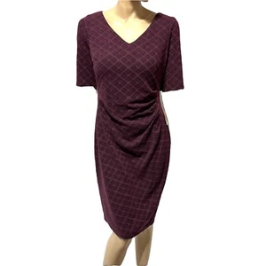 Anne Klein Sheath Dress Short Sleeve Size 10 Ruched Side Aubergine Eggplant NWT - Picture 1 of 14