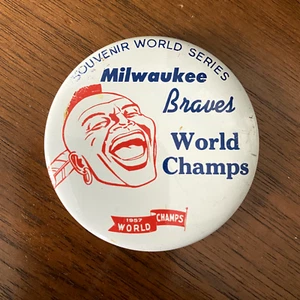 1957 Milwaukee Braves World Series Champs button pin Pinback 2 1/4" - Picture 1 of 2