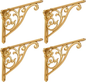 Gold Shelf Brackets 5 Inch 4PCS Heavy Duty Antique Gold Wall Bracket Baroque Kit - Picture 1 of 12
