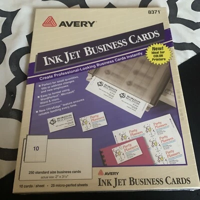 Avery 8371 Inkjet Business Cards Matte White 2 x 3.5” 250 Cards New Vintage 1994 - Image 1 of 4