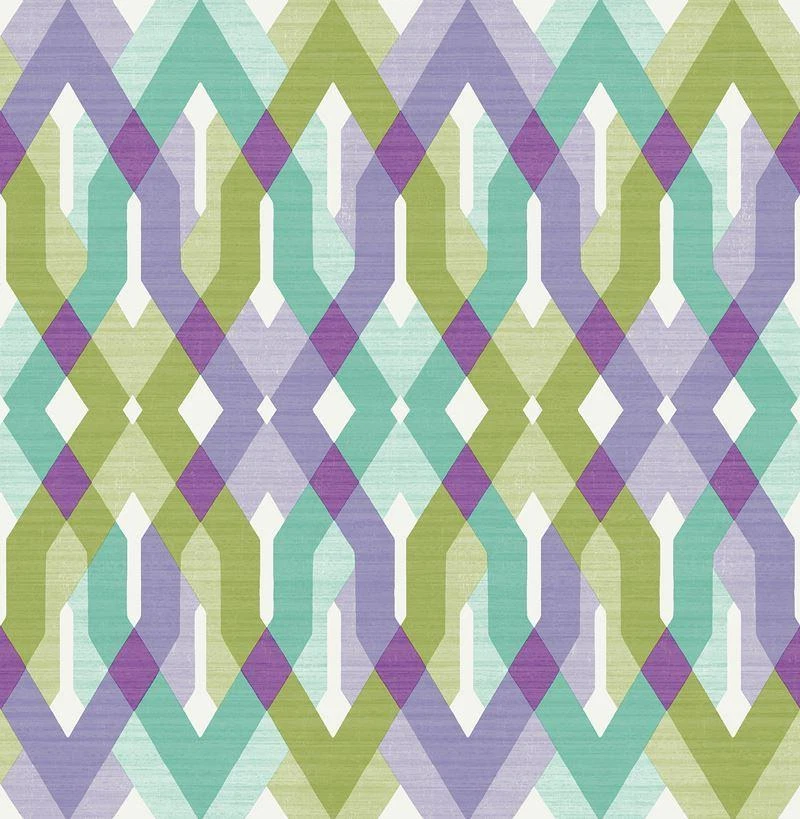 Papel tapiz diseñador puerto lavanda verde aguamarina crema celosía grande Foto 1 de 1