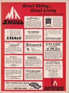 1970 Mt Snow-Haystack Ski Resort Ad / List of Hotels, Lodges, Inns - Picture 1 of 1