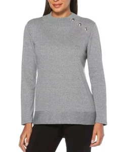 Women's Mockneck Sweater w Hardware Detail Size LARGE Rskf9017 Grey Rafaella - Picture 1 of 2