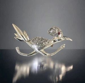 Vintage Silver Tone and Rhinestone Roadrunner Brooch Pin - Picture 1 of 3