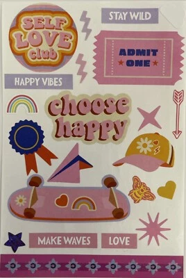 CHOOSE HAPPY Stickers(21pc) Ticket•Skateboard•Rainbow •Award•Love•Make Waves• - Image 1 of 4