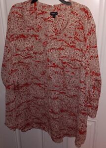 Torrid Harper Georgette Pullover 3/4 Sleeve Blouse Red With Animal Print Size 5x