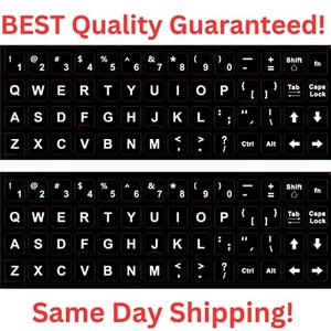 2PCS Universal English Keyboard White Letter on Black Sticker Computer Laptop - Picture 1 of 8