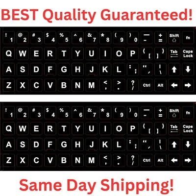 2PCS Universal English Keyboard White Letter on Black Sticker  Computer Laptop - Image 1 of 4