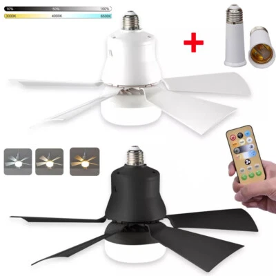 Small Ceiling Fan E27 Socket Fans 30W with Dimmable LED Lights Remote Controller - Image 1 of 4