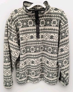 Vintage LL Bean Women's Fleece - 1/4 Snap Button Aztec Snowflake - Made In USA - Picture 1 of 10