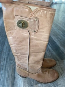 Vintage Coach Sara neutrale hohe Stiefel mit goldfarbener Schnalle Hardware 11 neu - Bild 1 von 10