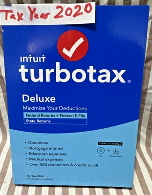 Turbotax Deluxe 2020 NEW SEALED Win Mac CD Download USA 5 Free Federal E-Filing - Image 1 of 4