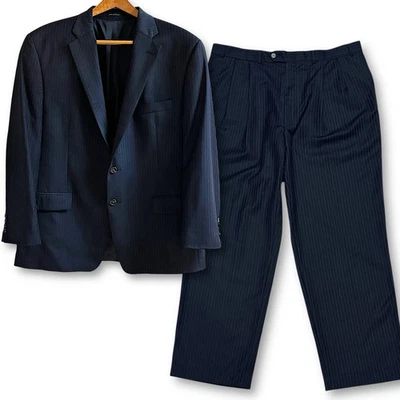 De Colección Lauren Ralph Lauren Azul Marino Traje de Lana a Rayas 44L Chaqueta 38x32 Pantalones Canadá Foto 1 de 4