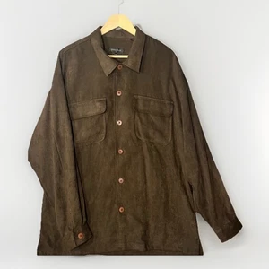 Faux Suede Shacket Mens XL Olive Green Button Down Shirt Jacket Pockets - Picture 1 of 10