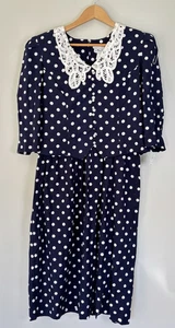 Vintage 1980er Miss Dorby gepunktetes Maxikleid-Spitzenkragen-Größe 12P-Neu mit Etikett-Cottagecore - Bild 1 von 14