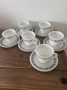 Vintage 1960s JAJ Chelsea Pyrex Set Of 6 Cups And Saucers Mid Century Retro - Picture 1 of 7