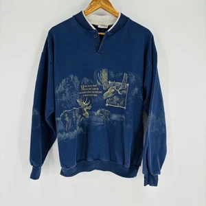 Vintage Art Unlimited Sweatshirt Large Moose Graphic Print Nature Blue 90’s - Picture 1 of 8