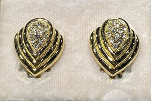 Authentic Christian Dior GP Clip Earrings 1990s  Teardrop Rhinestone Jewelry - Picture 1 of 5