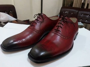 Elegant Handcraft Men Leather Shoes  Red Brogue Shoes Men Formal Premium Quality - Picture 1 of 5