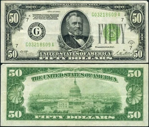FR. 2101 G $50 1928-A Federal Reserve Note Chicago G-A Block LGS VF+ - Picture 1 of 3