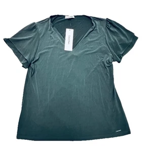 Calvin Klein Women’s Size Large Tee Shirt V Neck Emerald Green NWT - Picture 1 of 11