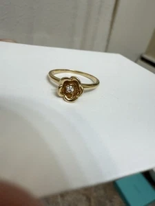 14k Yellow Gold Vintage Buttercup Flower Ring With Diamond - Size 6 - Picture 1 of 5