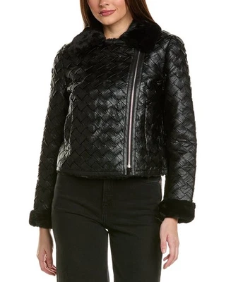 Chaqueta de bombardero Adrienne Landau Basketweave para mujer negra XL Foto 1 de 3
