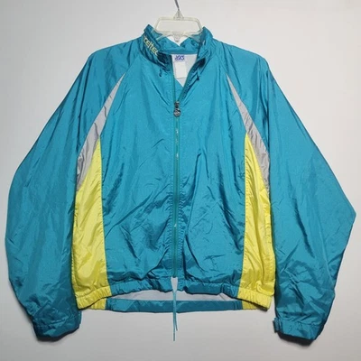 Vintage 1990's Asics Exceltech Light Blue Yellow Windbreaker Jacket Size Large - Image 1 of 4