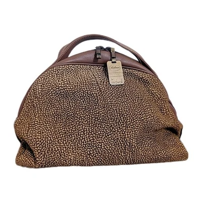 Vintage Borbonese Redwall  Brown Tan Suede Leather Double Top Handle Bag Italy - Image 1 of 4