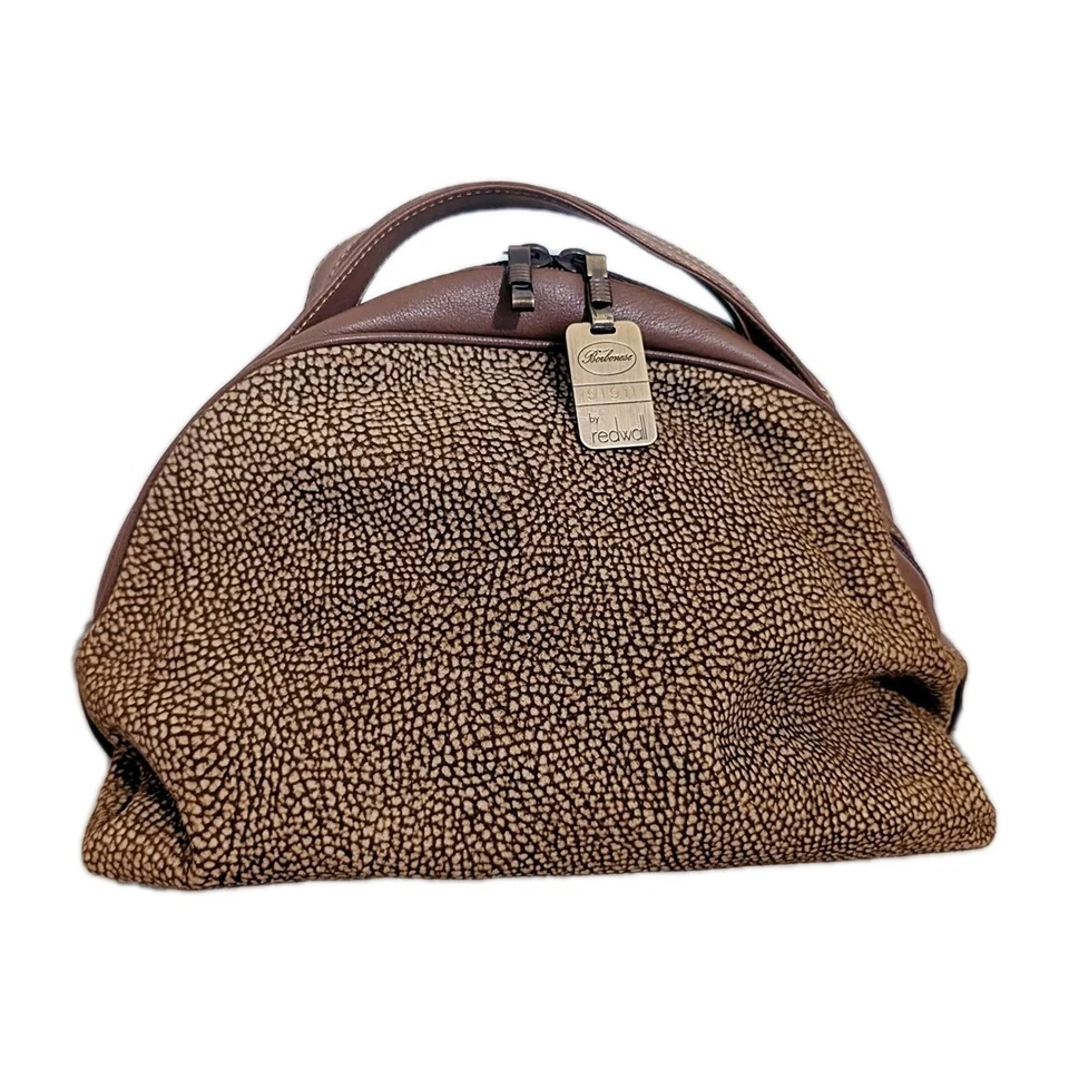 Vintage Borbonese Redwall  Brown Tan Suede Leather Double Top Handle Bag Italy - Image 1 of 4