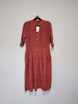 Vestido L'ATELIER London Prarie Renacimiento Midi Plisado Cottagecore Rojo Nuevo con Etiquetas Foto 1 de 4