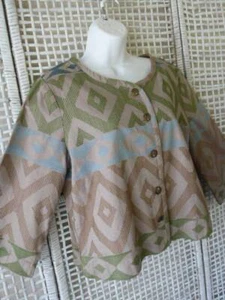Territory Ahead Art-to-Wear Aztec Embroidery Taupe Cotton 3/4 Slv Top Jacket S M - Picture 1 of 12