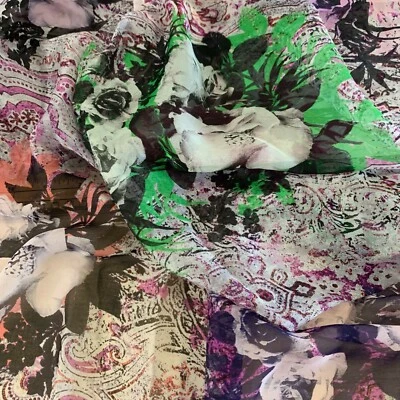 100% Silk Fabric Emanuel Ungaro Beautiful Floral 1.8x1.4m, Scarf, Mask, Sari Y55 - Image 1 of 2