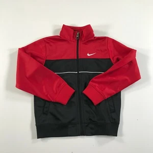Nike Jacket Boys 4 Black Red Full Zip Swoosh Logo High Neck Lightweight - Picture 1 of 10