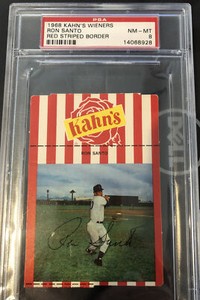 1968 Kahn’s Wieners Ron Santo Red Striped Border PSA Graded 8 Only 1 Higher Cubs