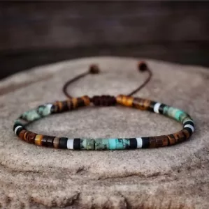 Pulsera de la suerte delicada curativa con cuentas de tubo ojo de tigre turquesa africana para mujer y hombre - Imagen 1 de 12