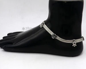 10.5"925 Sterling silver rose flower design 3 string anklet foot bracelet ank618 - Picture 1 of 5