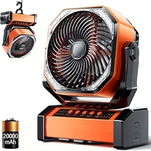 Camping LED Fan with Light,20000mAh Rechargeable Battery Powered Tent Fan - Picture 1 of 7
