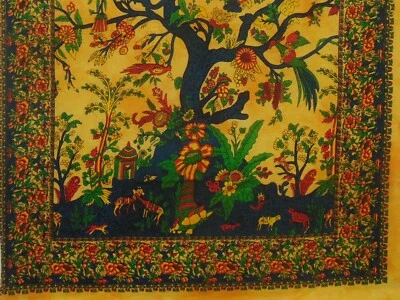 Tapestry Throw Yellow Printed Yoga Mat Wall Hanging Cotton Poster Hippie Bohemia - Image 1 of 2