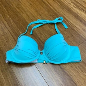 Victoria's Secret Bikini Size 34B Green Blue Ruched Lightly Lined Underwire Swim - Picture 1 of 4