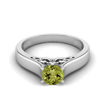 Round Shape Natural Peridot Gemstone 925 Sterling Silver Solitaire Women Ring - Image 1 of 4
