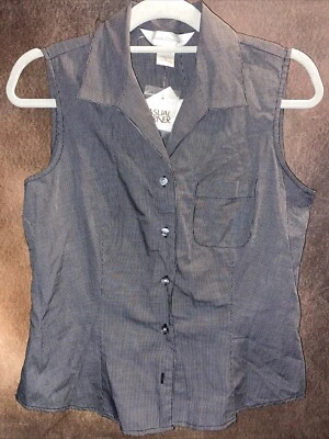 Camisa Blusa Casual Corner M Nueva con Etiquetas Negra Blanca Guinga Abotonada Sin Mangas 🧡 Foto 1 de 4