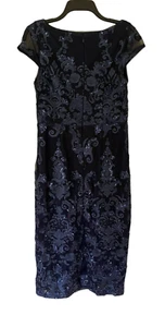 Marina Women's Formal Cocktail Dress Blue Sequin Embroidered Knee Length Sz 8 - Picture 1 of 9