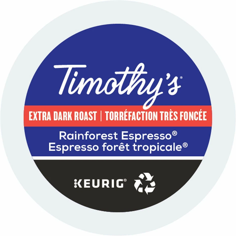 Timothy's Rainforest Espresso Extra Bold Coffee 24 to 144 K cups Pick Any Size  - Image 1 of 4