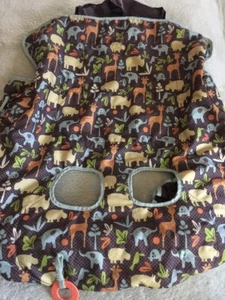 Infantino Boys Brown Blue Elephants Yellow Hippo Giraffe Shopping Cart Cover - Picture 1 of 8