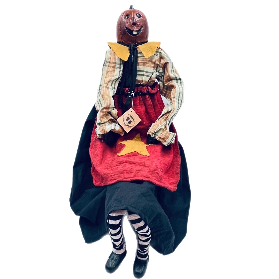 Primitive Folk Art Fall Autumn 30” Pumpkin Doll Wax Head Hands Joanne Brook - Image 1 of 4
